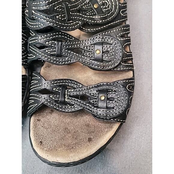 Clarks Sandals Black Leather Triple Strap Women’s 9 Luxe Comfort Coastal Resort - Picture 5 of 10